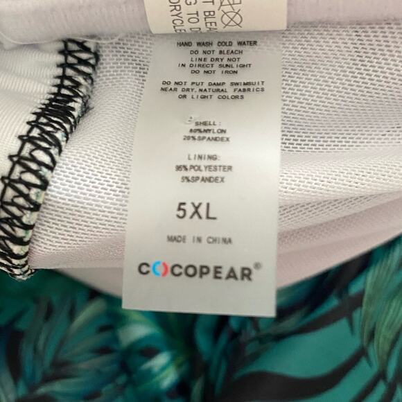 Swimsuit Cocopear 5XL NWT Green Black leaf print romper Plus Size One Piece - Picture 3 of 9